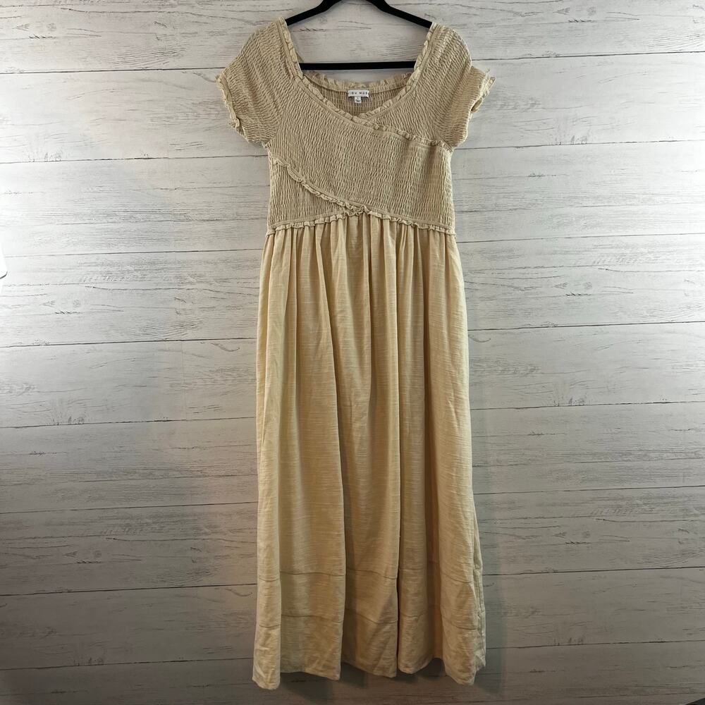 Miou Muse Beige Colored Short Sleeve Cotton Maxi Dress Size L